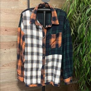 SHEIN Multicolor Plaid Patchwork Women's  Flannel Shirt